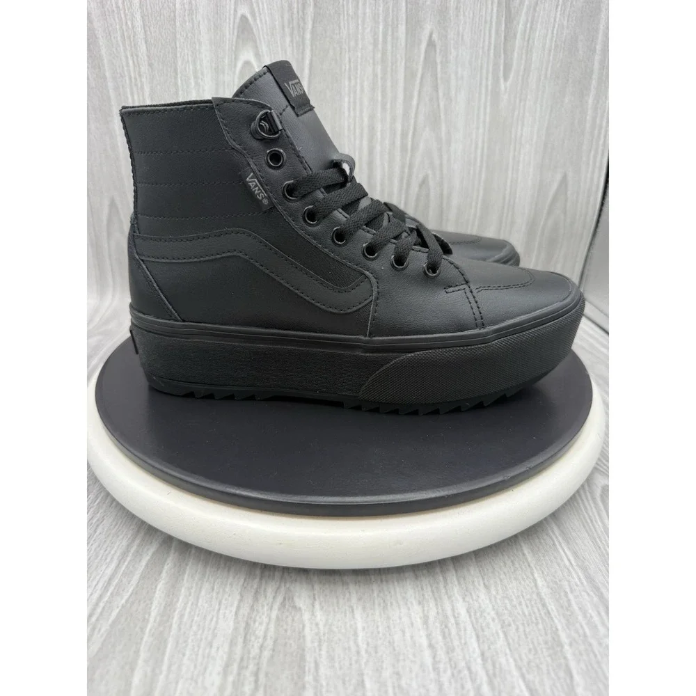 Vans Filmore Hi Stackform Womens Sz 9 Triple Black Leather Platform Shoes NEW